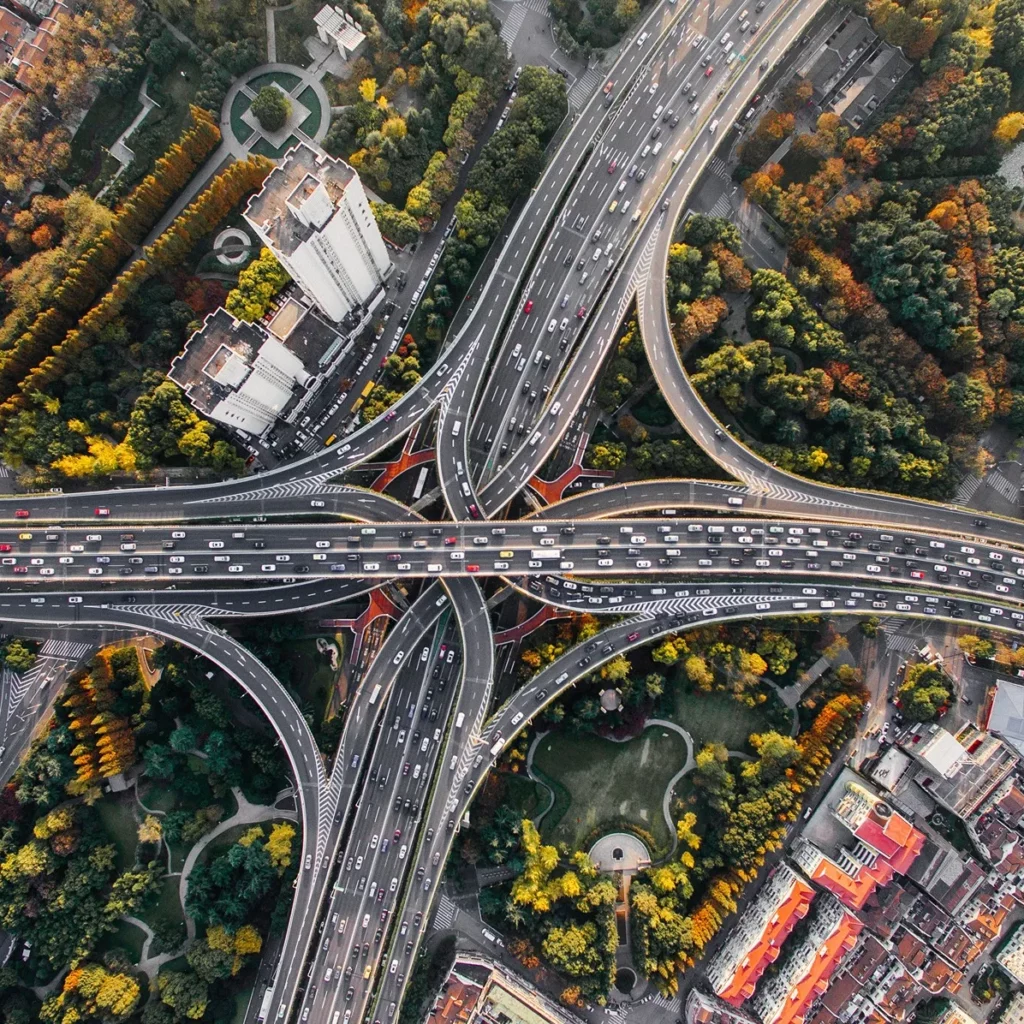 Highway interchange at night