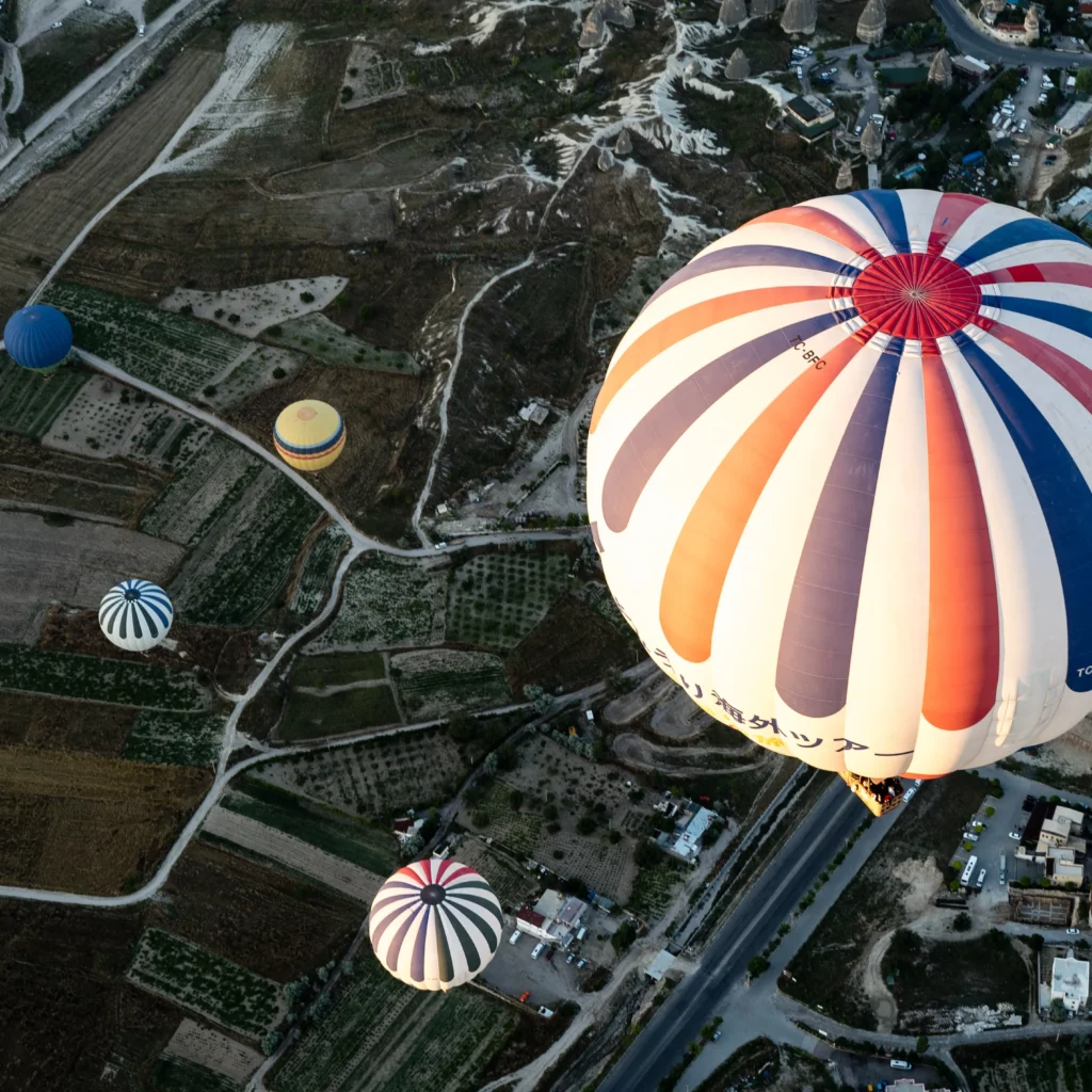 Hot air balloon over landscape